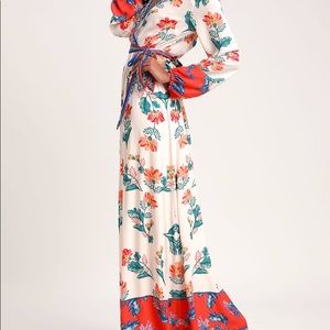 Lulus Cream Multi Print Long Sleeve Maxi Dress
